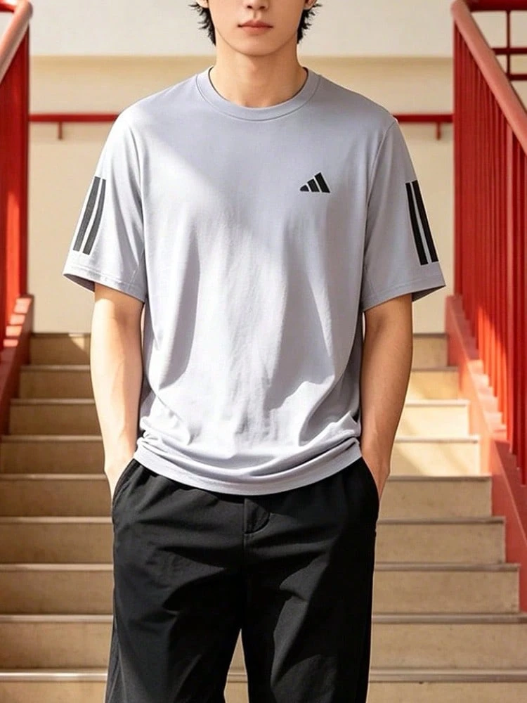 Camiseta de manga corta de color liso para hombre adidas Workout Essentials Base Outdoor Comfort Sports - Plata clara - Ver 1