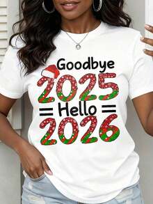 Camiseta Casual Minimalista "Adiós 2025" - Camiseta Gráfica de Celebración de Año Nuevo para Mujer - Camiseta de Temporada Festiva - Estilo Urbano Vintage Unisex - Camiseta de Manga Corta de Algodón 100% Algodón - Blanco - Ver 7