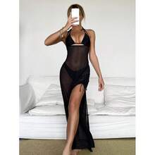 Nuevo conjunto de bikini de tres piezas, sexy bikini de cuello halter con estampado multicolor y falda larga, traje de baño de dos piezas para mujer. - Degradado marrón claro - Ver 9