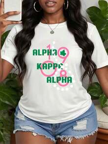 Camiseta de Algodón Estilo Vintage con Estampado de Eslóganes de Lisboa, Camiseta AKA Pretty, Camiseta AKA Sorority para Mujer, Camiseta de Cuello Redondo, Camiseta con Letras Coloridas, Camiseta con Patrón Decorativo AKA, Camiseta con Letras Gruesas, Tela Lavable a Máquina para Uso Diario en Verano. - Negro - Ver 5