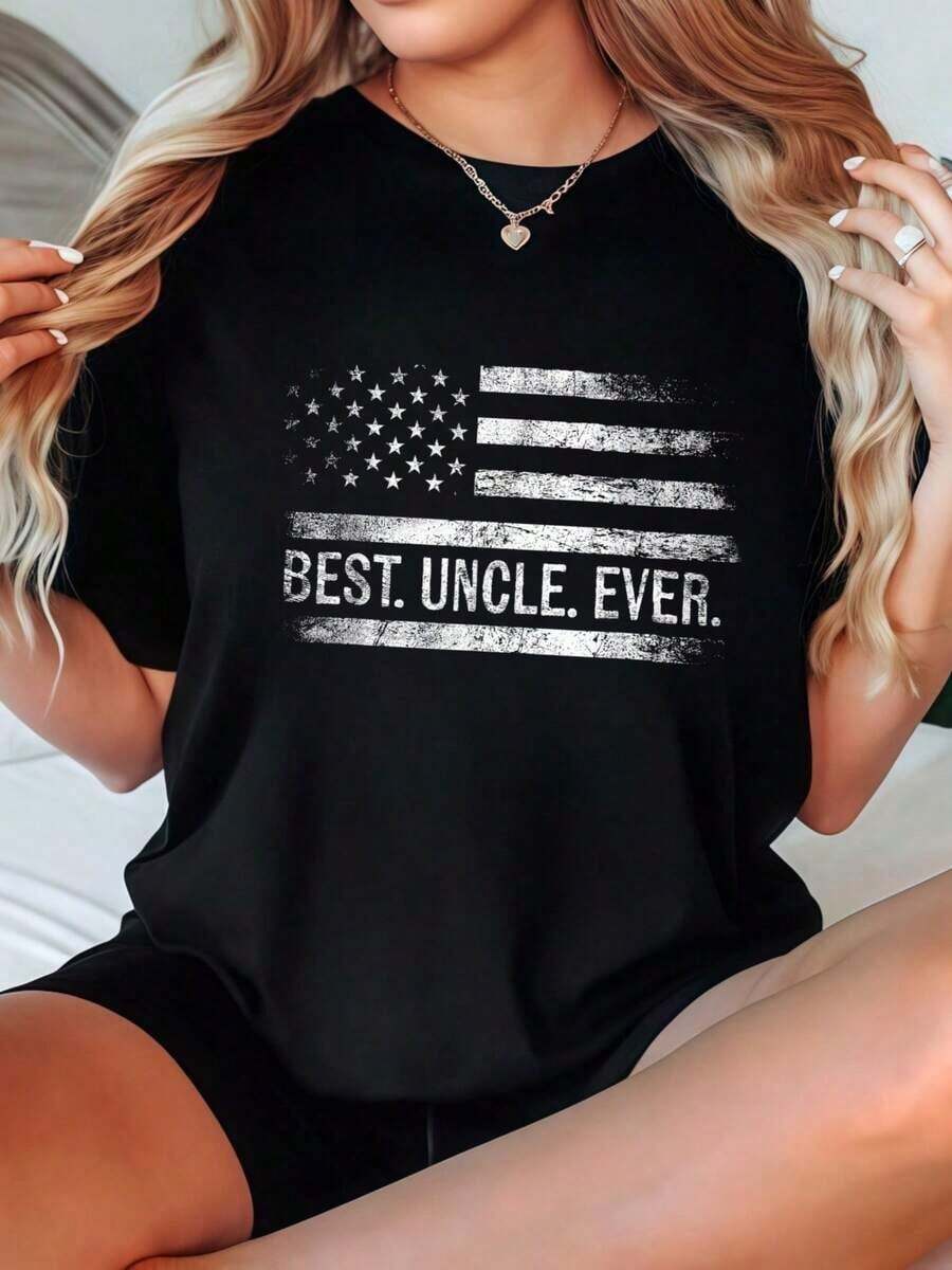 Camiseta de Mujer con Estampado 'El Mejor Tío del Mundo', Opciones en Blanco y Negro, Diseño Gráfico Americano, Camisetas Casuales de Verano, Tops de Verano, Camisetas Gráficas, Conjuntos de Verano, Camisetas Cortas para Mujer, Camisetas Vintage de Algodón, Ropa Linda para Mujer, Playera Holgada para Mujer - Negro - Ver 1