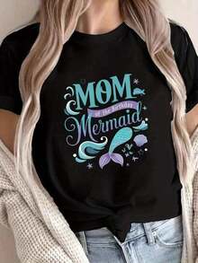 Mujeres MAMÁ De El CUMPLEAÑOS Sirena Gráfico Camiseta - Corto Manga Tripulación Cuello Informal Superior Con Concha marina & Estrella de mar Diseño, Mediano Estiramiento Lavable a máquina Tela Para Verano & Primavera Festivo Fiesta Vestimenta Juguetón Rotulación Tee, Cómodo Ajuste Tee, Primavera Moda Transpirable Material, Impreso Camisa Madres Gift2026 Ropa Fresca de Verano para Mujer - Negro - Ver 6