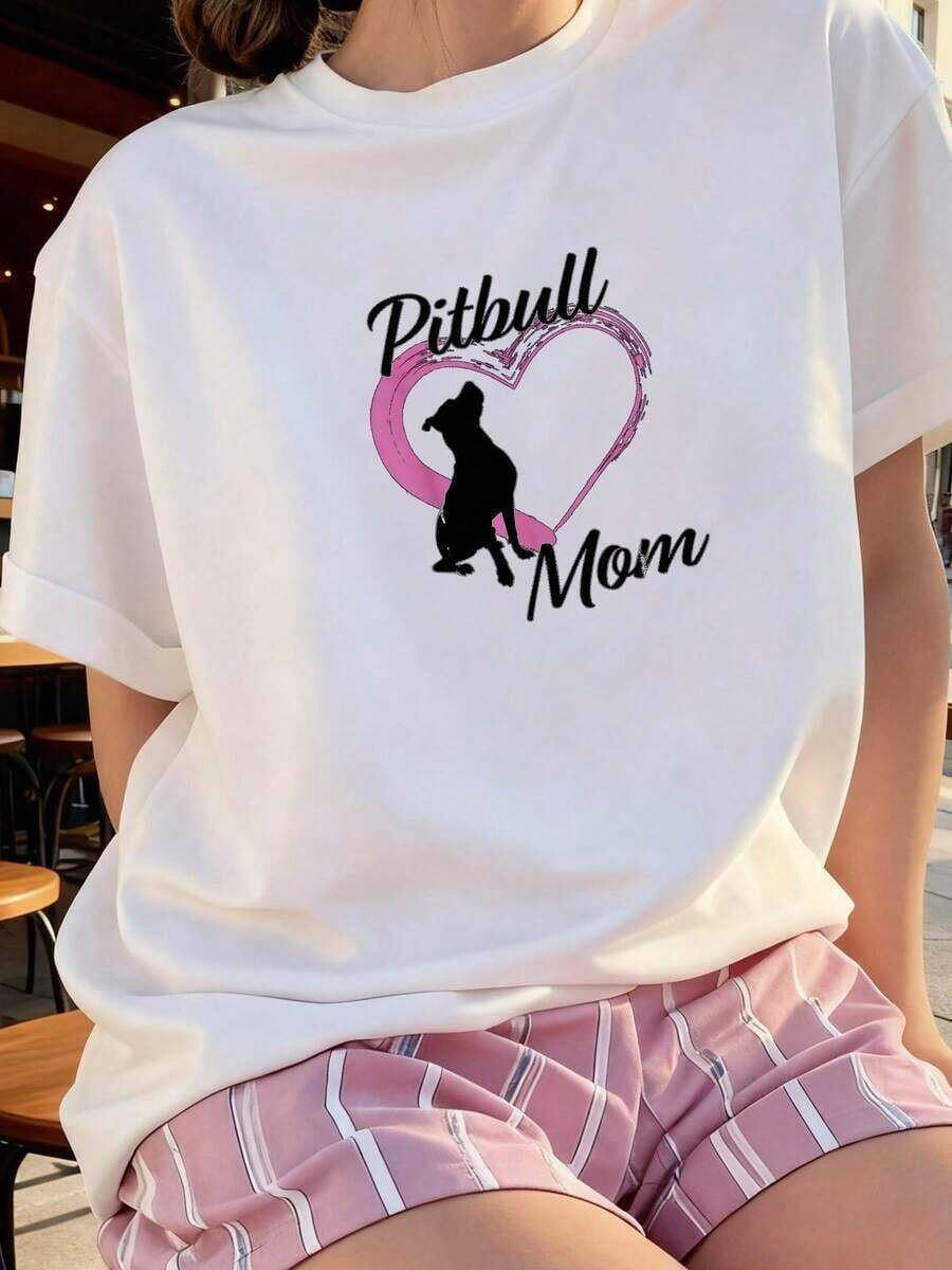 Camiseta Casual con Corazón Rosa para Mamá Pitbull - Regalo para Amantes de Pitbull - Blanco - Ver 1