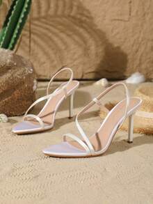 On feet& in love Women's Fashionable Elegant One-Strap Minimalist Versatile Open Toe High Heel Sandals, Suitable For Pairing With Dresses In Summer - White - View 5