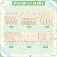 甜蜜夏日兒童DIY手工套裝 (3歲以上) - 包含12/24/30件未拋光木製裝飾品、兒童繪畫套裝、彩色筆、寶石貼紙 - 創意繪畫活動，適合生日派對禮物、睡衣派對和學校藝術項目 - 杏色 - 查看 10