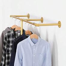 Perchero de Tubería Industrial para Ropa, Barra de Ropa de Hierro Resistente Montada en Pared, Estante de Exhibición al Por Menor Organizador de Ropa de Clóset - Dorado - Ver 4