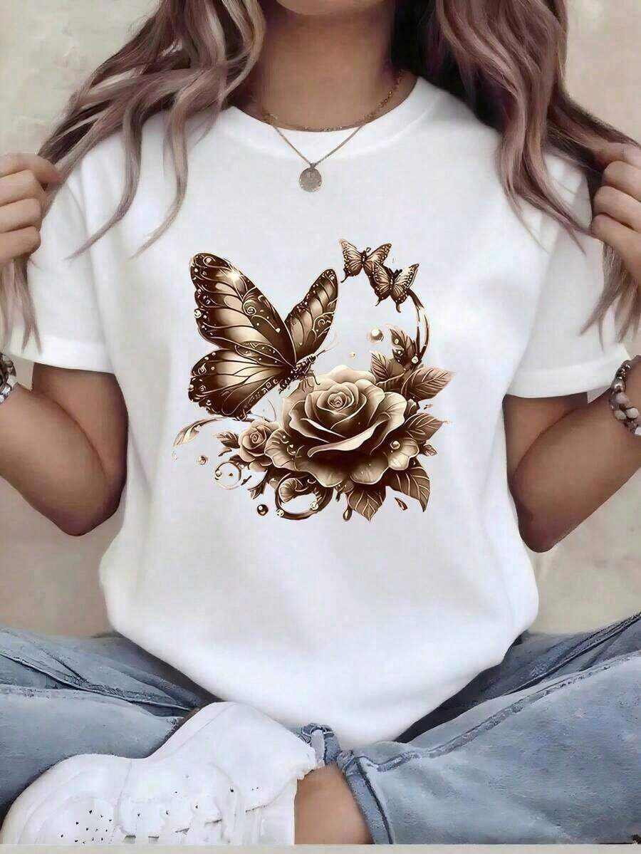 Oferta por tiempo limitado, cantidad limitada disponible, relámpago, camisas de mujer, camisetas de mujer Camiseta de mujer con estampado divertido, informal, de manga corta, cuello redondo, corte holgado, lavable a máquina para mayor comodidad en cualquier estación, estilo casual y holgado, estampado duradero, perfecta para regalos navideños. - Blanco - Ver 1