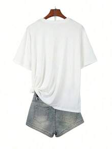 1 Piece Of Women's Oversized Graphic T-Shirt With A Brazil Design, Featuring The Colors Of The Brazilian Flag. This Casual, Loose-Fitting, Short-Sleeved T-Shirt Is Perfect For Travel And Football Fans. Made From 180g 100% Cotton, The Designs Are Fully Printed. Unisex. - 白色 - 查看 5