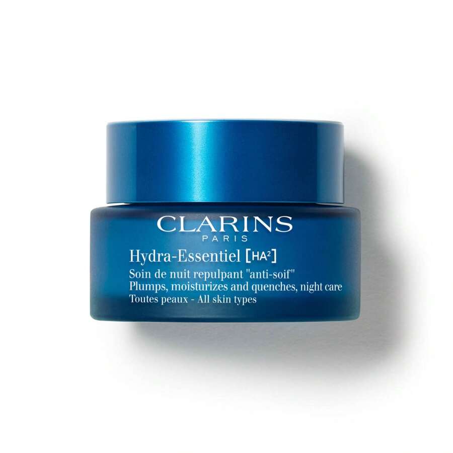 Clarins Hydra-Essentiel [HA²] 晚霜 1.7oz/50ml 保湿，蕴含透明质酸和有机伽蓝菜提取物，深层补水，令肌肤蓬松丰盈。适合送给女朋友、妻子、母亲、朋友、男朋友、丈夫、父亲、兄弟，用于生日、毕业派对、旅行、露营、户外活动、学校校园旅行、节日、周年纪念、办公室、冬季、圣诞节等特殊场合。 - 彩色 - 查看 1