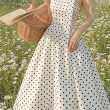 guang zhou mi qian shang mao  MOD Vestido de verano de longitud media sin mangas con estampado de lunares elegante para mujer - Marrón Chocolate - Ver 4