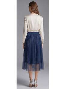 Shiny Tulle Skirt - Navy Blue - View 4