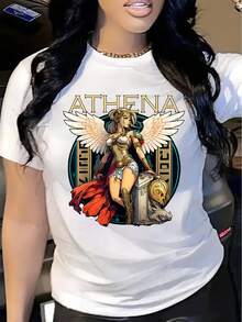 Camiseta de manga corta con cuello redondo, estilo casual, con estampado de la diosa griega Atenea, talla, adecuada para hermanas - Camiseta unisex de algodón suelto con cuello redondo y manga corta, estilo vintage urbano. - Blanco - Ver 1