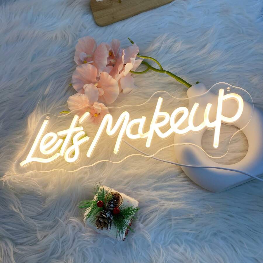 1件裝 5V USB供電可調光壓克力板「Let's Makeup」文字霓虹裝飾燈具(含USB線),美妝時尚風,粉色/紫色/暖白色光,文字與口紅/化妝刷/愛心造型,發光邊緣,牆面裝飾與店鋪招牌,適用室內外及直播,適合店鋪Logo、理髮店、化妝台、美容院、臥室、浴室裝飾、化妝工作室、直播間,美妝愛好者禮物、生日禮物、開幕禮物、閨蜜禮物 - 彩色 - 查看 1