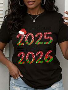 Camiseta Casual Minimalista "Adiós 2025" - Camiseta Gráfica de Celebración de Año Nuevo para Mujer - Camiseta de Temporada Festiva - Estilo Urbano Vintage Unisex - Camiseta de Manga Corta de Algodón 100% Algodón - Negro - Ver 7