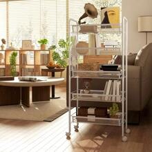 Kitchen Trolley With 5 Wire Baskets, 4 Hooks, 4 Wheels, 2 Handles, Steel/Plastic, 45x26.5x106 Cm, White - White - View 7