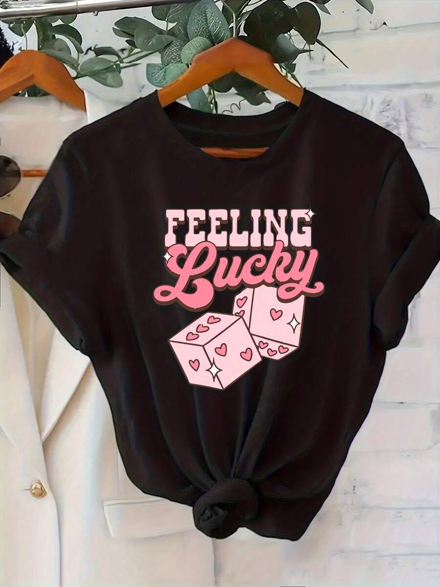 Una camiseta de manga corta para mujer, moderna, a la moda, retro, casual y holgada, adecuada para actividades al aire libre en primavera y verano.Camiseta de mujer con estampado de corazón, estrella y dados de la suerte - Manga corta, estilo casual holgado, lavable a máquina, top para todas las estaciones, camiseta divertida con estampado, material cómodo, excelente opción de regalo.blusas para mujer,blusas casuales para dama,tops,, mujer premium,y2k,playeras de mujer curvy,ofertas y liquidaciones ropa mujer,playeras deportivas para mujer,,playeras de hombre, mujer,blusas>elegante UKX4 - Negro - Ver 1