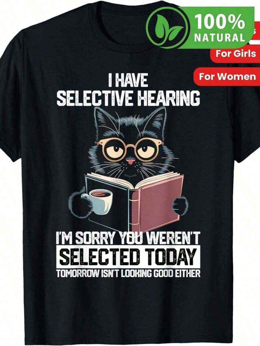 Camiseta Unisex de Algodón con Gato Intelectual y Mensaje Divertido Estilo Sarcástico Casual para Hombre y Mujer Ideal Regalo Original Moda Juvenil - Negro - Ver 1
