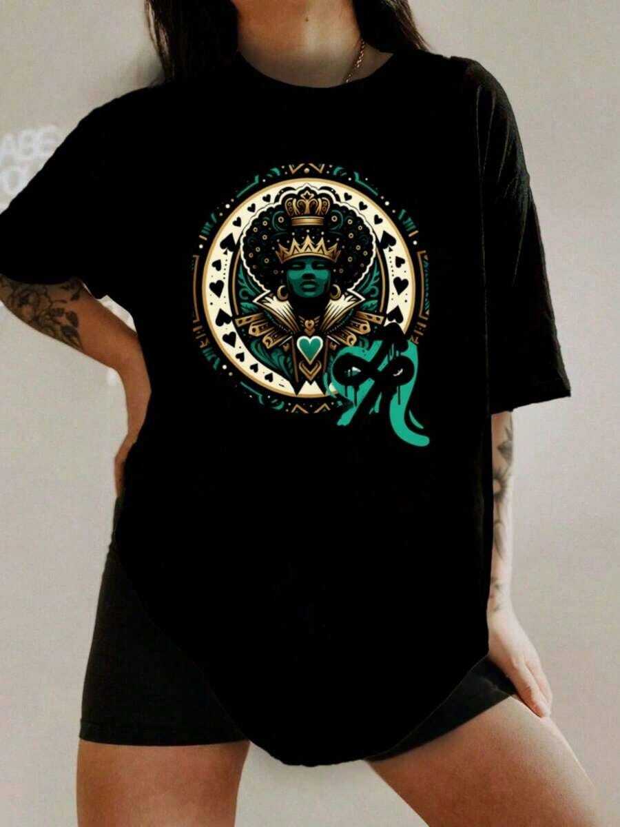 ComfortableRopa ligera para mujer con divertidos estampados urbanos, estampados mexicanos sencillos, cómoda y versátil para el uso diario, ropa de moda femenina de nicho con motivos mexicanos, camiseta holgada de gran tamaño para mujer, 100% algodón, una opción popular. Camiseta de manga corta para mujer, estilo básico que combina con todo, para uso interior y exterior. - Negro - Ver 1