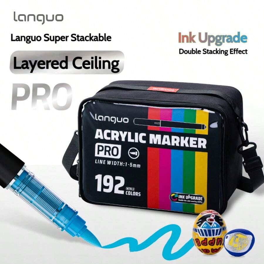 Ensemble de stylos marqueurs acryliques Languo M730 PRO, 48/72/96/192 couleurs avec sac de rangement, pointe de pinceau souple de 1-5 mm, pigment lisse à séchage rapide, haute couverture et imperméable, convient pour le croquis, la coloration, le contour, les arts et l'artisanat DIY, fournitures artistiques de qualité pour étudiants