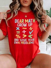 playeras de mujer algodon Camiseta Casual 100% Algodón de HeavyweightHumorous con Frases Matemáticas que Instan a los Números a Crecer y Resolver sus Propios Problemas con Símbolos Coloridos. Idea de Regalo. >ropa - Rojo - Ver 6