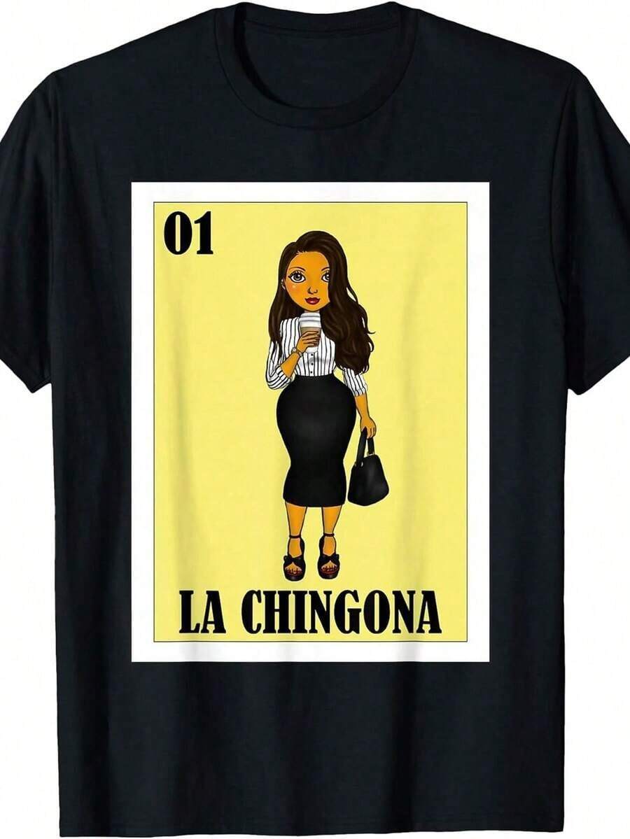 200GSM% Algodón Funny Mexican Design Hispanas - Camiseta La Chingona, Negro - A0JE - Negro - Ver 1