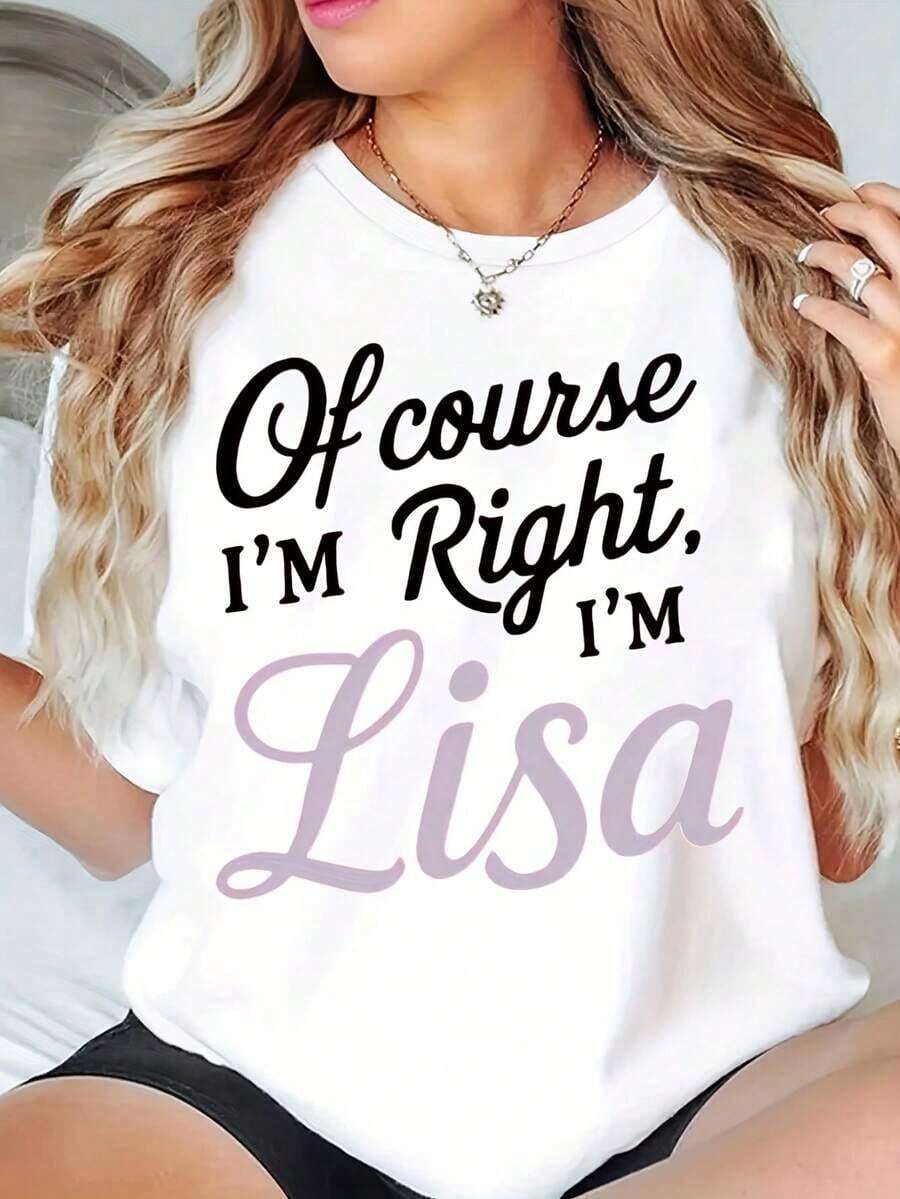 Camiseta de Mujer Under The Radar "Por Supuesto Que Tengo Derecho, Soy Lisa" con Estampado Gráfico, Estilo Casual de Verano, 220g - Estilo Urbano Vintage, Unisex, de Algodón, Manga Corta, Cuello Redondo, Corte Holgado - Blanco - Ver 1