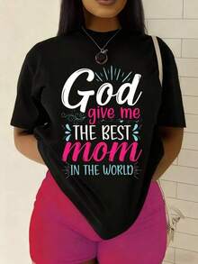 Camiseta Y2K God give me the best mom in the world diseño exclusivo para las mamás modernas perfecta para cualquier ocasión regalo ideal para el Día de las Madres moda única y divertida disponible en talla única elegancia y estilo para mostrar el amor hacia mamá KTE5 - Negro - Ver 7