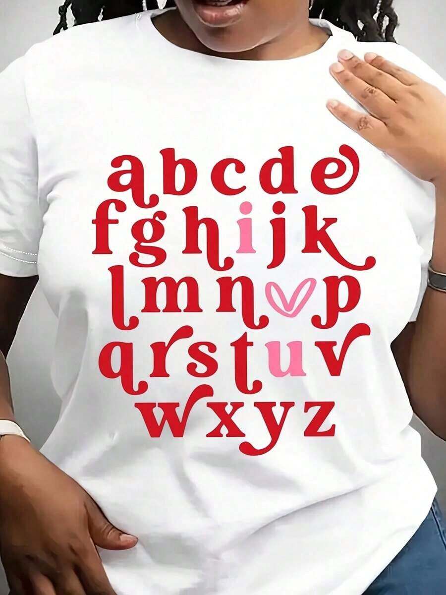 Camiseta Moderna Minimalista "Te Amo", Camiseta con Alfabeto, Camiseta para Maestros del Día de San Valentín, Camiseta Deportiva para Maestros, Camiseta con Alfabeto ABCD "Te Amo", Camiseta ABC "Te Amo" para uso diario casual. - Blanco - Ver 1