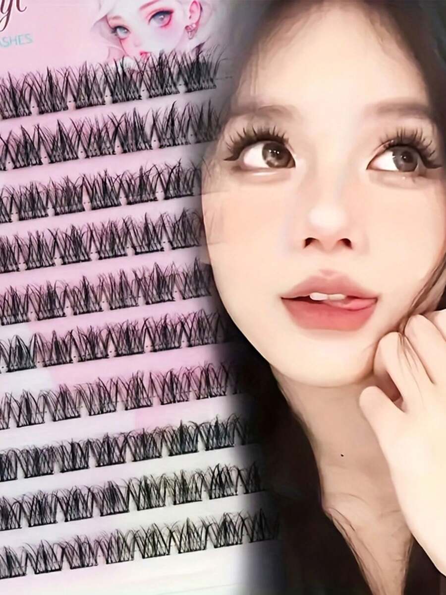 100pcs 5D Faux Mink False Eyelash Clusters, Presenting A Fluffy Messy Appearance, Easy To Apply And Reusable - 查看 1