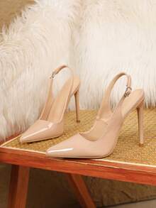 Tacchi alti a punta sexy con tacco sottile e cinturino posteriore, eleganti, scarpe décolleté da donna - Albicocca - Visualizzare 5