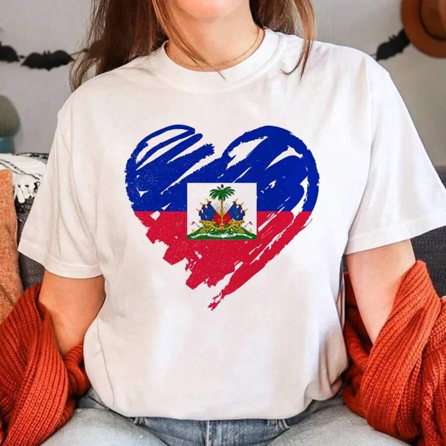 Camiseta de Haití para Mujer, Divertida, Estilo Y2K Harajuku, Ropa Femenina Divertida, Ropa Estética para Mujer - Blanco - Ver 1