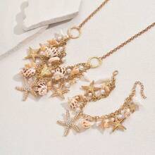 1pc Bohemian Starfish Shell Pearl Double Layer Necklace Bracelet Beach Vacation Style Jewelry - Multicolor - View 5