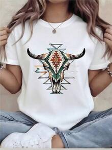 Camiseta de moda, envío gratis, camiseta de talla grande 100% algodón - Camiseta con estampado divertido para mujer - Top casual de manga corta, cuello redondo y corte holgado, lavable a máquina, cómoda para todas las estaciones, adecuada para uso casual. |   Corte Holgado | Durable Prints, Suitable For Various Holiday Gifts, Shipped From Local Warehouse 2026-Mothers Day Outfit, Cute Clothes, Dresses For Women Summer,Camisetas conmemorativas, productos de anime japonés, conjuntos para padres e hijos, artículos para el Día de San Valentín, camisetas gráficas para hombre, camisetas gráficas para mujer, camisas - Blanco - Ver 1