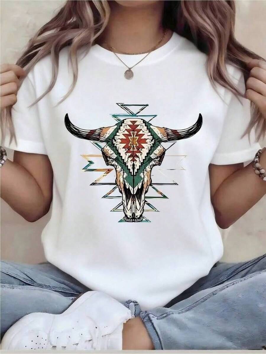Camiseta de moda, envío gratis, camiseta de talla grande 100% algodón - Camiseta con estampado divertido para mujer - Top casual de manga corta, cuello redondo y corte holgado, lavable a máquina, cómoda para todas las estaciones, adecuada para uso casual. | Corte Holgado | Durable Prints, Suitable For Various Holiday Gifts, Shipped From Local Warehouse 2026-Mothers Day Outfit, Cute Clothes, Dresses For Women Summer,Camisetas conmemorativas, productos de anime japonés, conjuntos para padres e hijos, artículos para el Día de San Valentín, camisetas gráficas para hombre, camisetas gráficas para mujer, camisas - Blanco - Ver 1