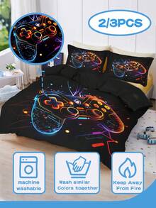 2/3pcs Sarung Selimut Motif Pengontrol Game Neon, Sprei Serat Poliester Gaya Teknologi Esports, Lembut & Halus, Ramah Kulit & Bernapas, Cocok Untuk Semua Ukuran, Sempurna Untuk Kamar Anak Bertema Game, Sprei Sepanjang Musim - MultiWarna - View 2
