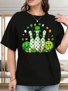 Size - Women's Size T-Shirt For St. Patrick's Day - Bowling Green, Irish Outfit - Machine Washable Casual T-Shirt, Suitable For Parades, Pub Crawls, Irish Festivals - Special Gift For Women's Festivals, Women's Bowling T-Shirt, Pub Crawl Outfit - Unisex Short Sleeve T-Shirt, Crew Neck, Loose Cotton, Vintage Urban Style - 黑色 - 查看 1