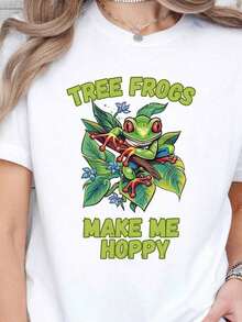 blusas Camiseta de Rana Arborícola, Cómoda, Suave, Versátil, Transpirable, Casual, Unisex, Elástica, Elegante, Ligeramente de Diseño, Para Todas las Temporadas, Cuello Redondo, Manga Corta, Divertida para Amantes de Anfibios, Ropa Urbana con Estampado GráficoSuitable for spring, summer and autumn - Blanco - Ver 7