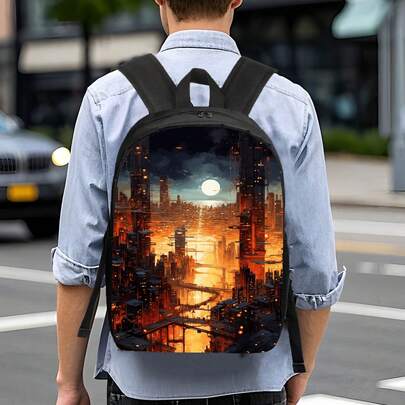 Backpack Lightweight Durable Suitable For Commute, Adjustable Shoulder Straps, Smooth Zipper Backpack, Unisex Laptop Bag For Work And Travel, Hand Washable Casual Bag, Multi-Functional Fashion Print Pattern For School, Office, Short Trips
