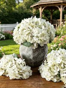 6/3/1 Piece(S) Artificial Hydrangea Flower Bouquet, Fake Flowers Indoor Decor, Autumn Decoration, Center Piece, Birthday Party, Wedding Floral, Home Decor, Restaurant, Bedroom, Windowsill, Vase, Valentine's Day Gift, New Year, Outdoor Garden, Back To School - White - View 2