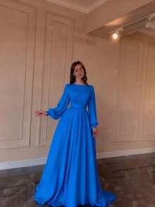 Vestido largo primavera estilo palaciego francés blanco doble gasa corte amplio princesa hada elegante vestido de fiesta para mujer - Azul - Ver 4