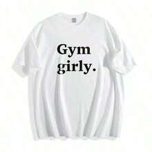 1 pieza Camiseta de gimnasio para mujer, divertida, estilo vintage, holgada, cómoda, estilo urbano, estampado, cuello redondo, informal, transpirable, para uso diario, verano 2026, para mujeres, hombres, unisex, 180g, 100% algodón. - Negro - Ver 9