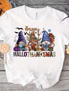 Camiseta de Gnomos Happy Hallotkas, Camiseta Funny Day Sean, Fiesta de Acción de Gracias, Gnomos de Halloween, Regalo de Fiesta de Navidad para Mujer, playeras de mujer - Blanco 7 - Ver 7