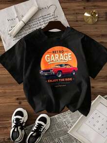 Playera Holgada para Mujer, Estilo Retro de Garaje, Transpirable, para Amantes de los Coches - Negro - Ver 2