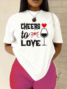 ComfortableCamiseta de Mujer Cheers to Love Romántica de Manga Corta y Cuello Redondo con Diseño de Jarra de Cerveza y Corazón, Camiseta Blanca Suave y Cómoda para Regalos de San Valentín, C - Blanco - Ver 6