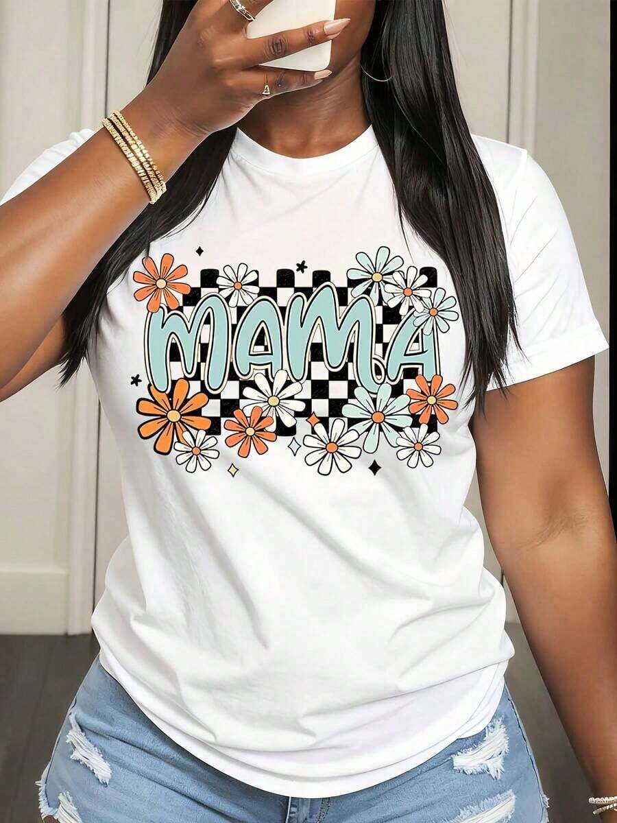Camiseta de Mujer con Estampado Floral y Cuadros, Ropa Casual de Verano para Mujer - Blanco - Ver 1
