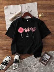 180 g Hecho en México, Moda Primavera/Verano 2026 Camiseta de manga corta, Estampado de dibujos animados, Estilo para parejas, Ropa interior/exterior, Cuello redondo informal para la oficina, Top unisex de una pieza - Negro - Ver 2