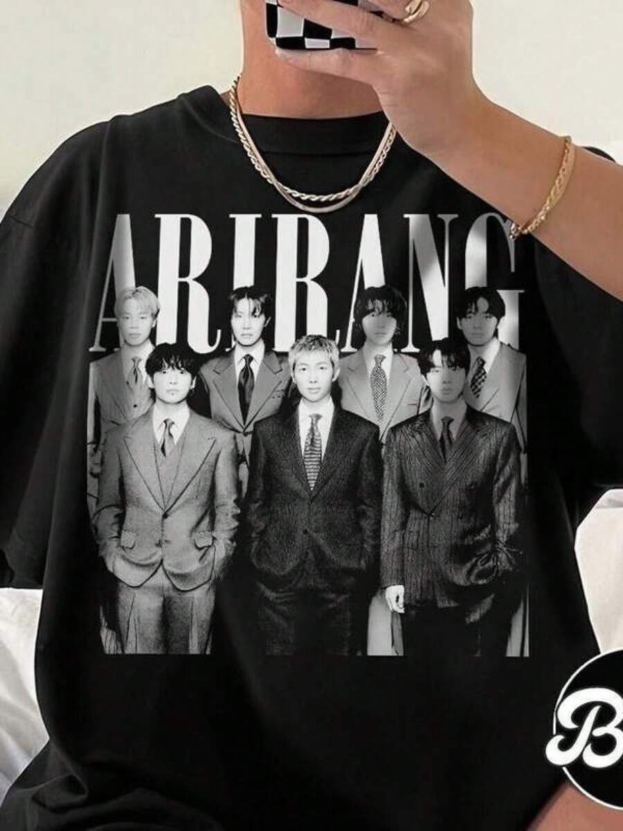 Camiseta vintage del álbum ARIRANG, ropa de calle con foto de grupo, conjuntos de verano, primavera, conjuntos de primavera, tops para mujer, camisetas para mujer, conjuntos de verano para mujer - Negro - Ver 1