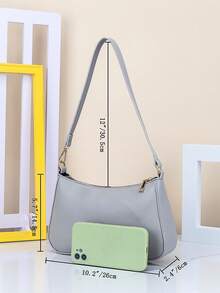 Fashionable Minimalist Underarm One Shoulder Baguette Bag - Grey - View 3