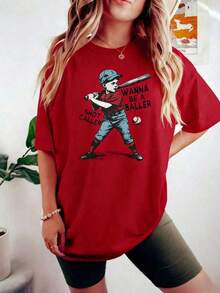 Camiseta Gráfica Retro de Béisbol para Mujer - con el Lema "Wanna Be A Baller Shot Caller", Camiseta Casual de Manga Corta en Gris Claro con Diseño de Inspiración Vintage, Lavable a Máquina, Top Deportivo para Días de Partido y Atuendo Casual, Camiseta Casual para Uso Diario. |     Estilo Deportivo Casual |     Casual Wear Fabric2026  blusa casual mujer  playeras de mujer algodon - Negro - Ver 10