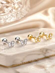 1 chiếc khuyên tai hình bướm bằng bạc 925 đính đá Cubic Zirconia – Khuyên tai sụn nhỏ nhắn, không gây dị ứng dành cho nữ - đơn - Xem 6